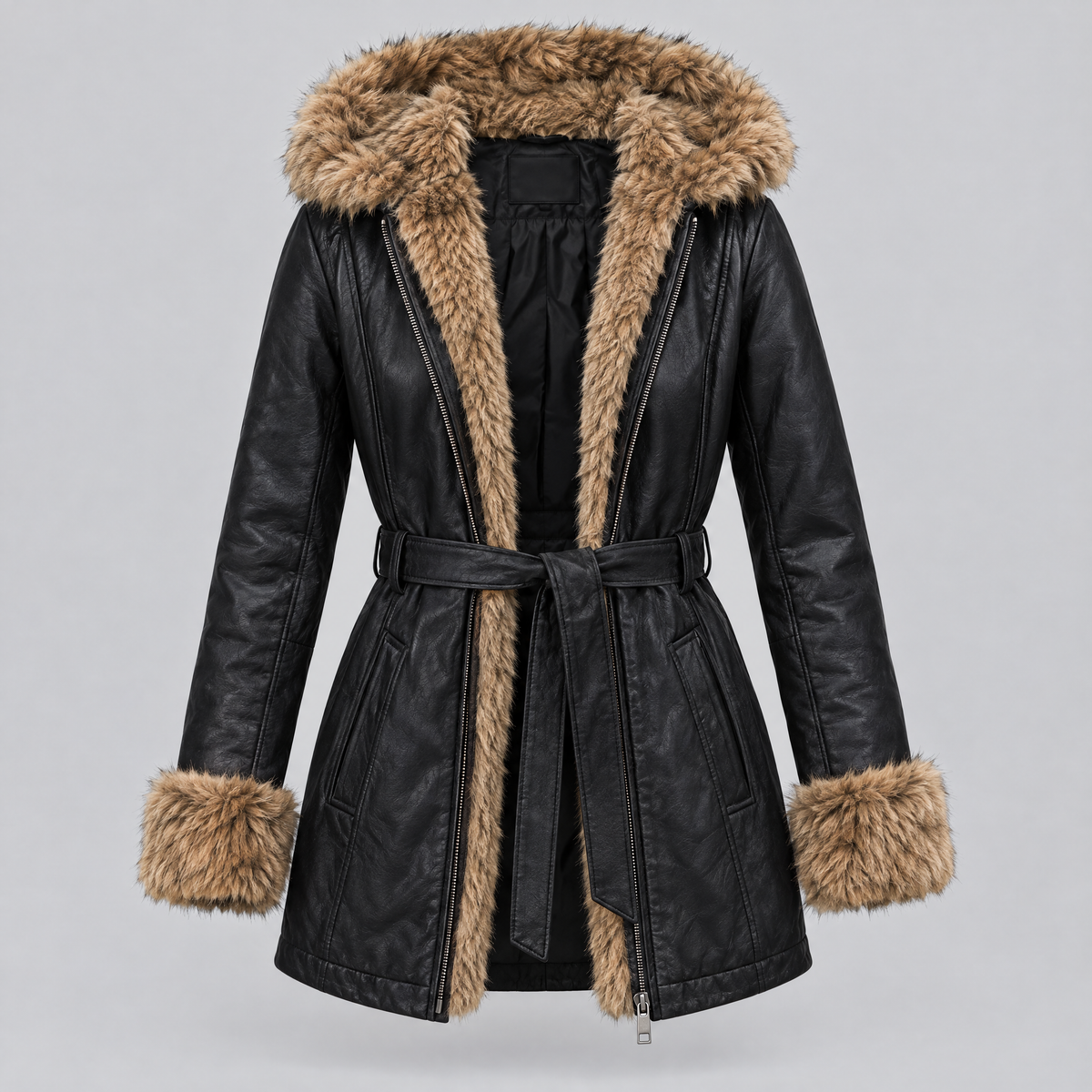 Women's Genevieve Belted Trench Jacket — Black Multi — product-front