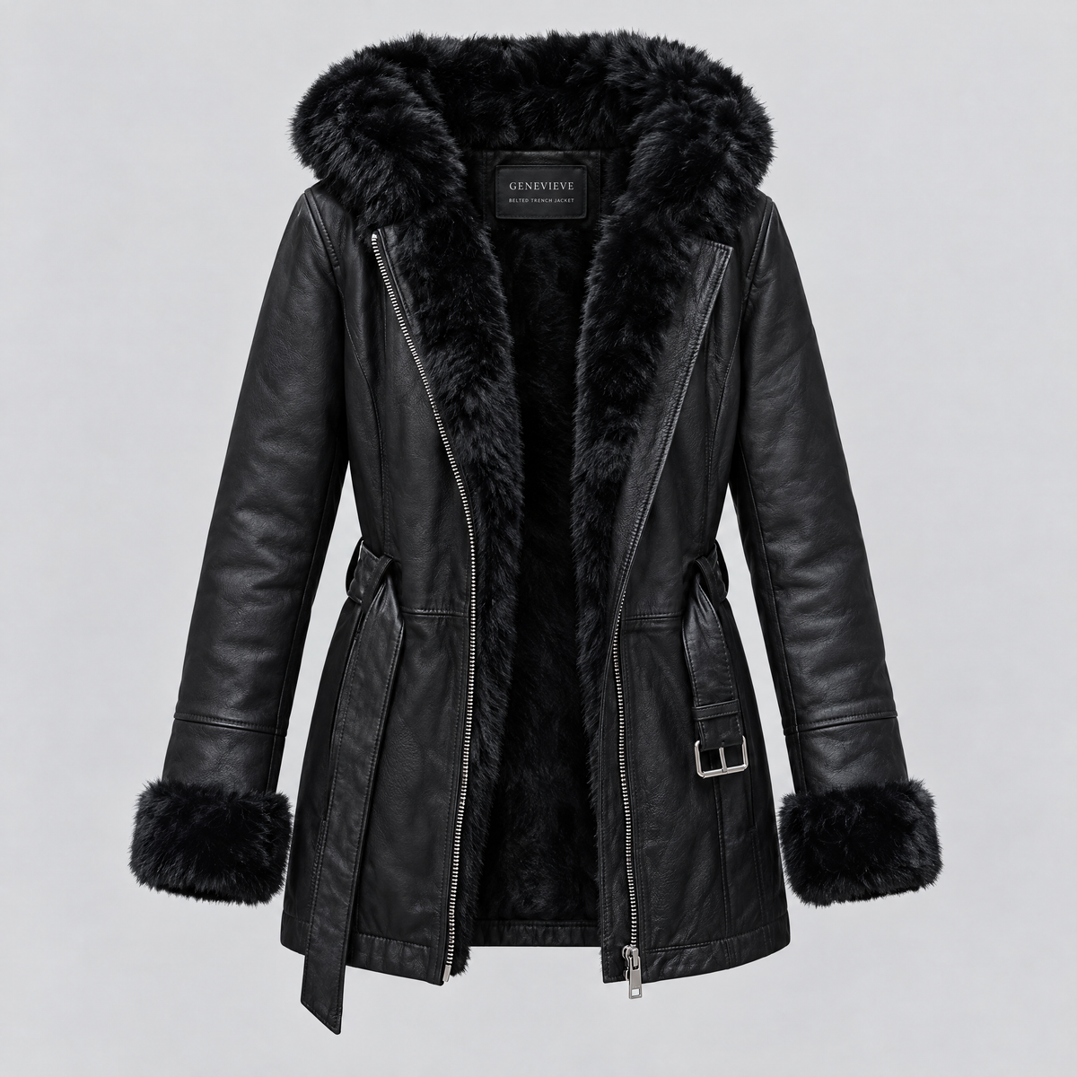 Women's Genevieve Belted Trench Jacket — Black — product-front