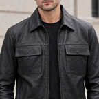 Men's Hendrix Zip Shirt Jacket — Black — chest-detail