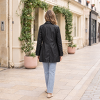 Women's Iris Lightweight Short Trench Coat — Black — full-body-back