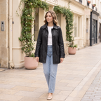 Women's Iris Lightweight Short Trench Coat — Black — full-body-front
