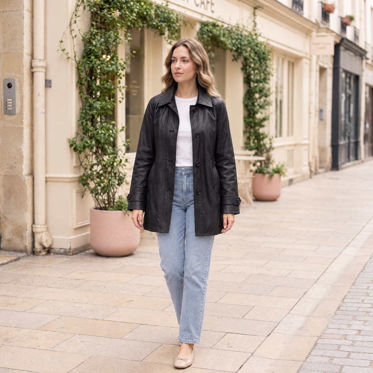 Women's Iris Lightweight Short Trench Coat — Black — full-body-front