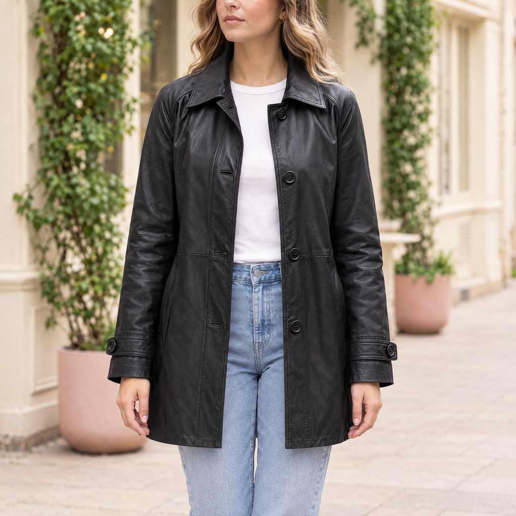 Women's Iris Lightweight Short Trench Coat — Black — hero