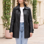 Women's Iris Lightweight Short Trench Coat — Black — hero