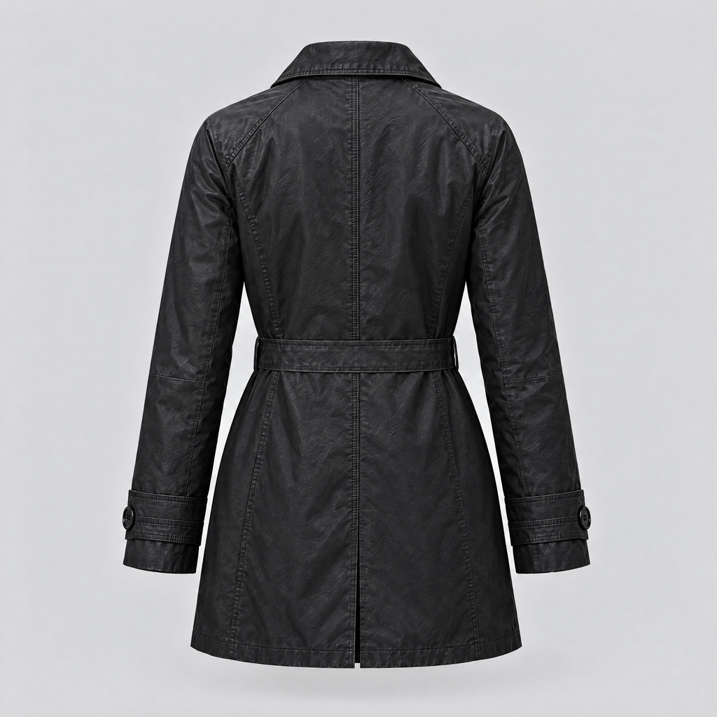 Women's Iris Lightweight Short Trench Coat — Black — product-back