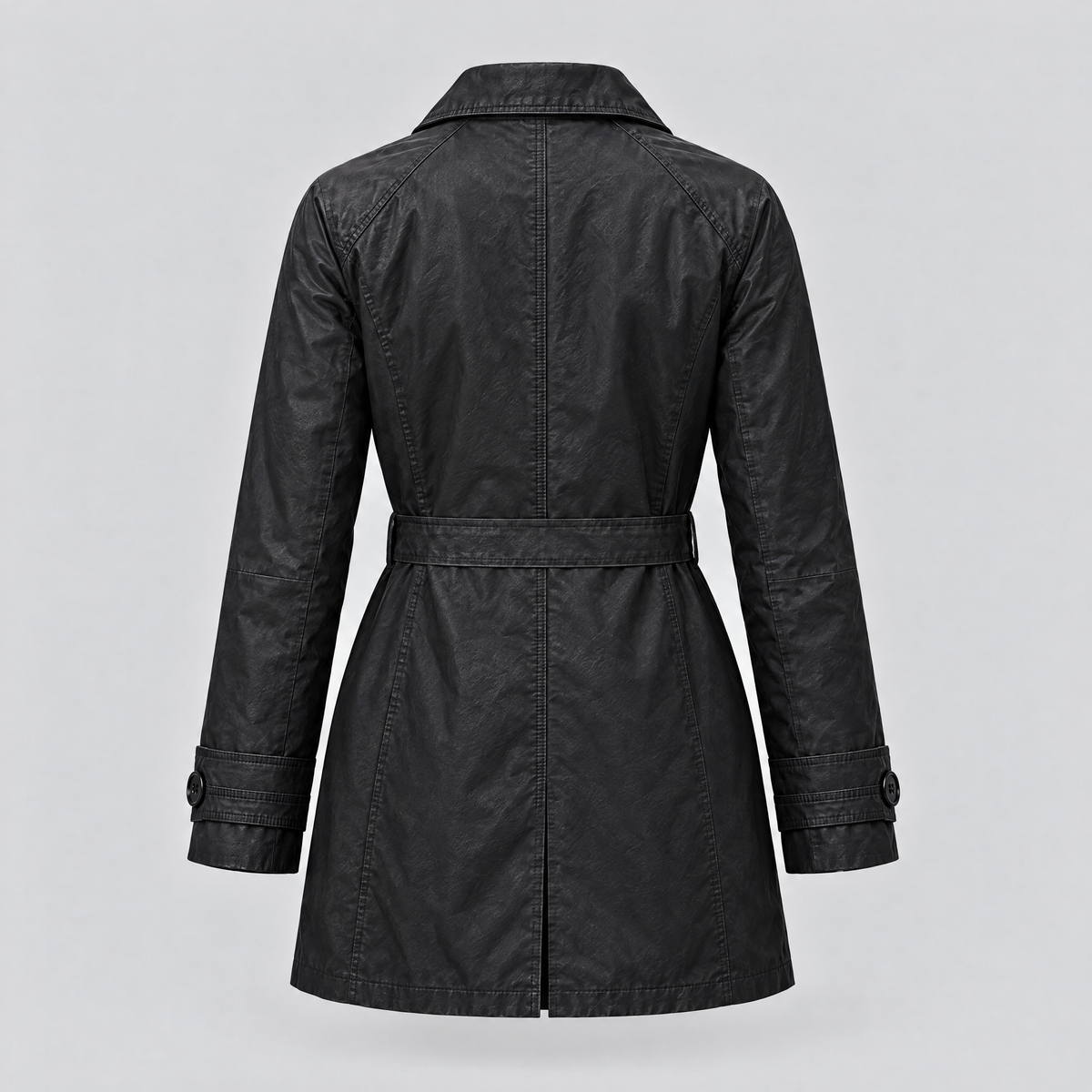 Women's Iris Lightweight Short Trench Coat — Black — product-back