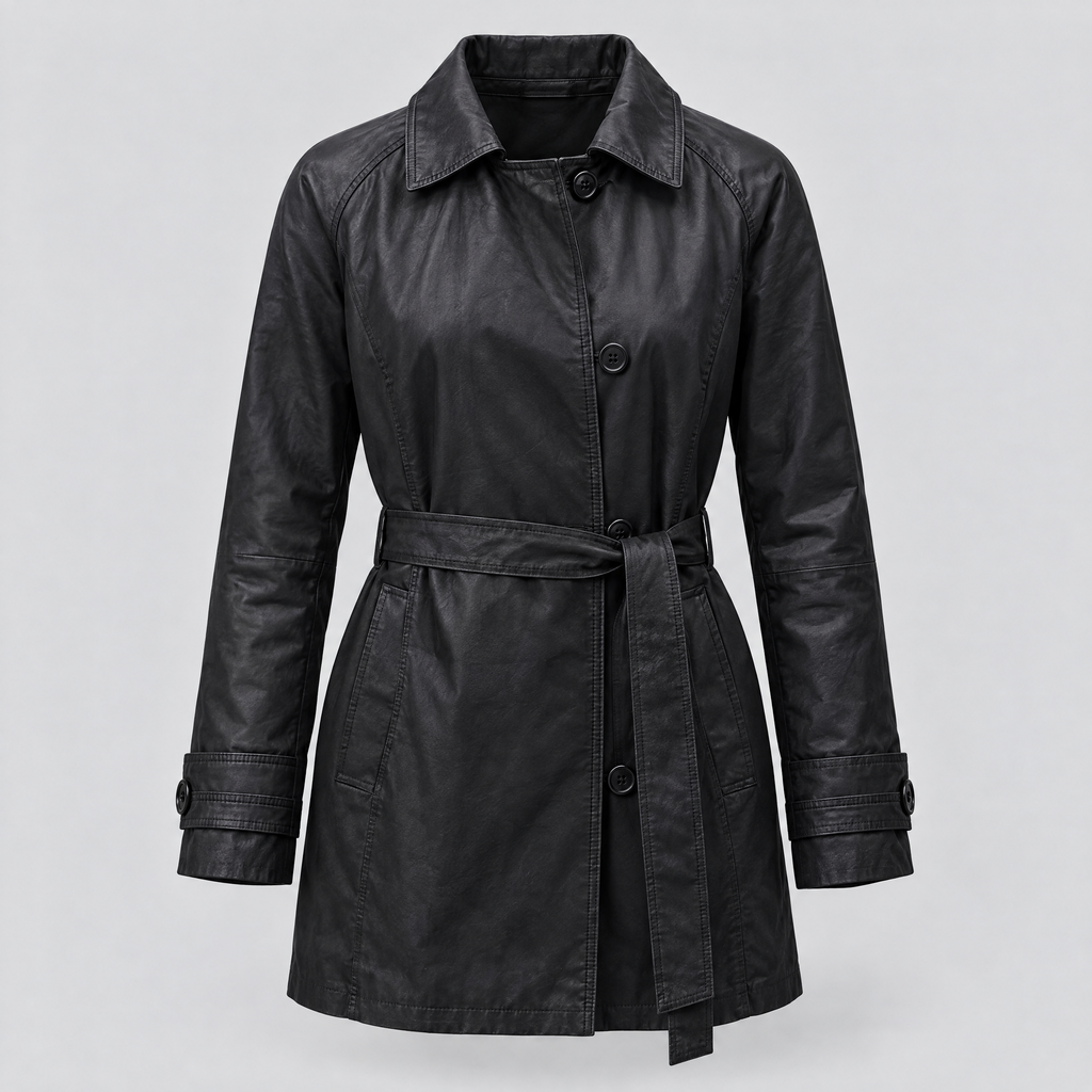 Women's Iris Lightweight Short Trench Coat — Black — product-front