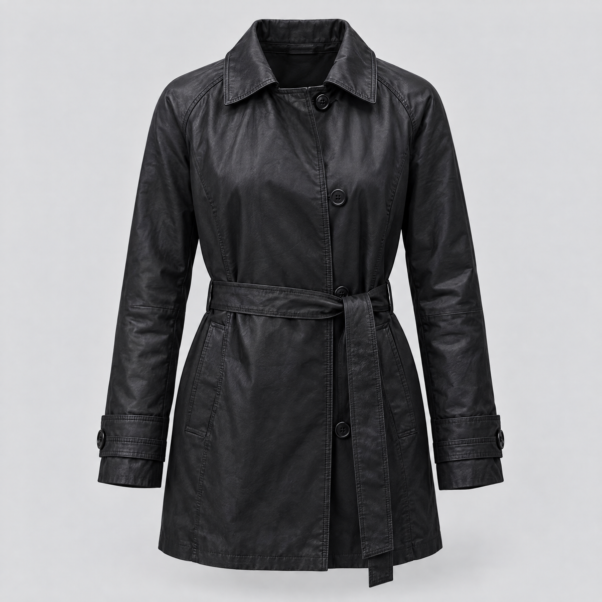 Women's Iris Lightweight Short Trench Coat — Black — product-front