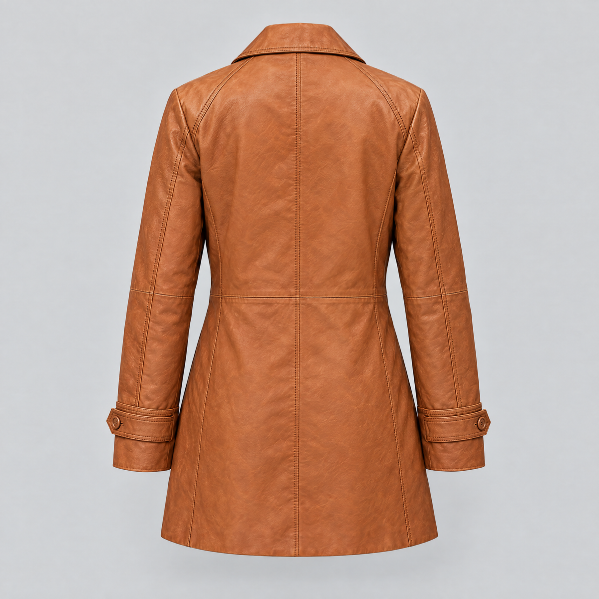 Women's Iris Lightweight Short Trench Coat — Saddle — product-back