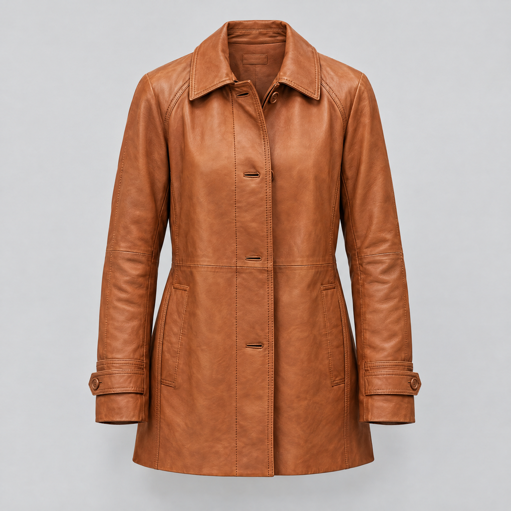 Women's Iris Lightweight Short Trench Coat — Saddle — product-front