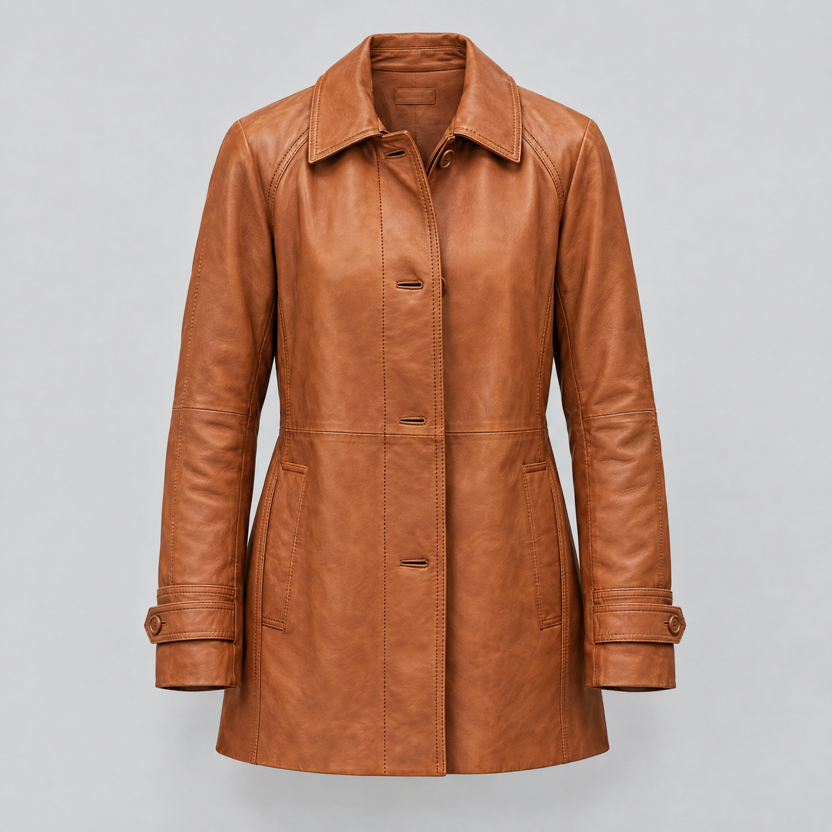 Women's Iris Lightweight Short Trench Coat — Saddle — product-front