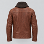Men's Jett Leather Jacket with Removable Hood — Brown — product-back