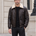 Men's Jimmy Leather Aviator Bomber Jacket With Shearling Collar — Deep Brown — hero