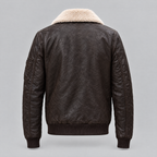 Men's Jimmy Leather Aviator Bomber Jacket With Shearling Collar — Deep Brown — product-back