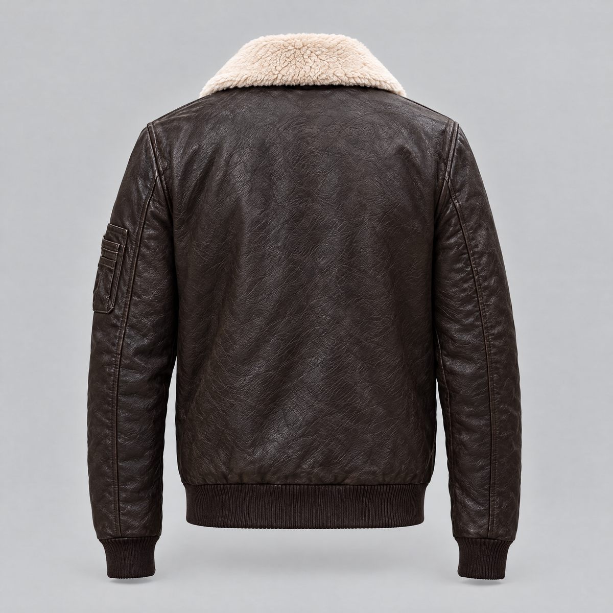 Men's Jimmy Leather Aviator Bomber Jacket With Shearling Collar — Deep Brown — product-back