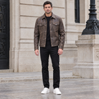 Men's Jonah Vintage Leather Shirt Jacket — Brown — full-body-front