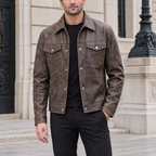 Men's Jonah Vintage Leather Shirt Jacket — Brown — hero
