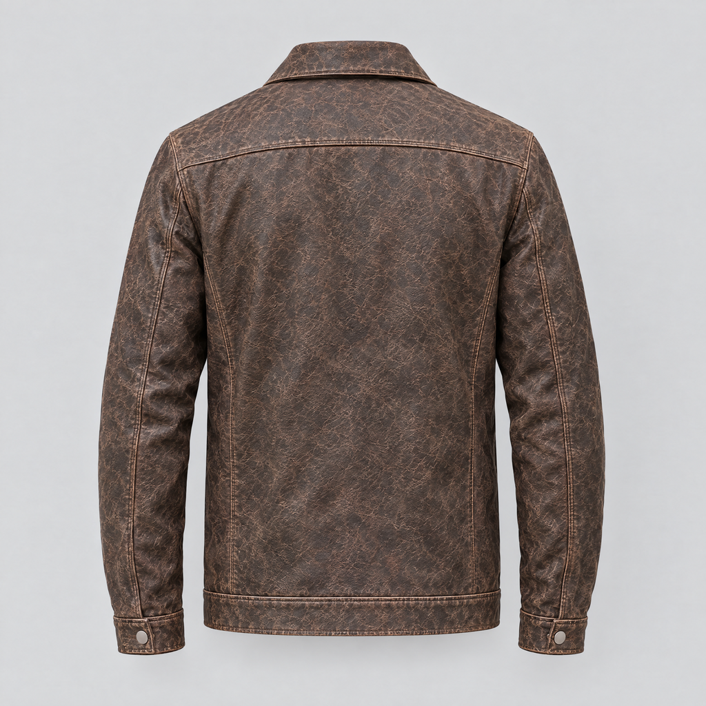 Men's Jonah Vintage Leather Shirt Jacket — Brown — product-back