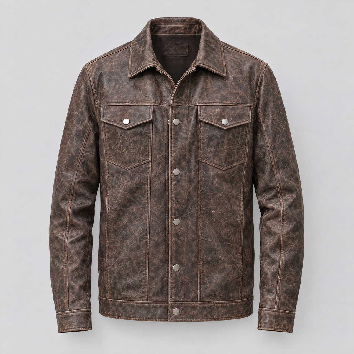 Men's Jonah Vintage Leather Shirt Jacket — Brown — product-front