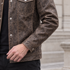 Men's Jonah Vintage Leather Shirt Jacket — Brown — sleeve-detail