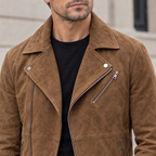 Men's Joss Suede Moto Jacket — Cognac — chest-detail