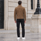 Men's Joss Suede Moto Jacket — Cognac — full-body-back