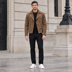 Men's Joss Suede Moto Jacket — Cognac — full-body-front