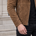 Men's Joss Suede Moto Jacket — Cognac — sleeve-detail