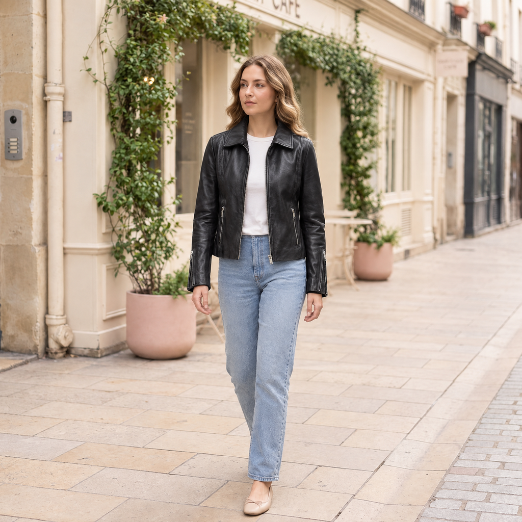 Women's Justine Shirt Collar Zip Jacket — Black — full-body-front