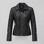 Women's Justine Shirt Collar Zip Jacket — Black — product-front