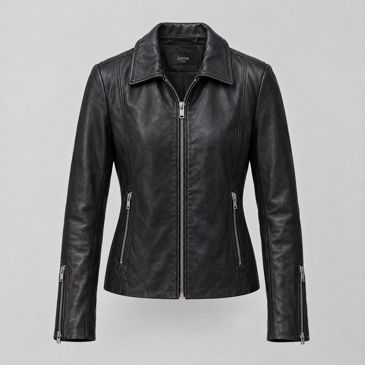 Women's Justine Shirt Collar Zip Jacket — Black — product-front