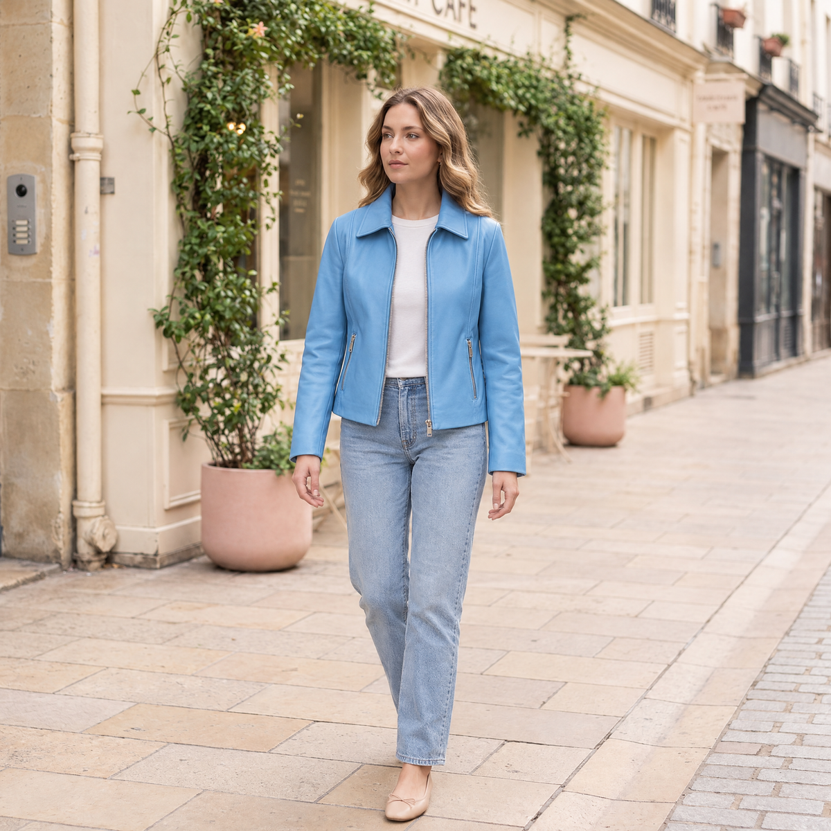 Women's Justine Shirt Collar Zip Jacket — Cornflower — full-body-front