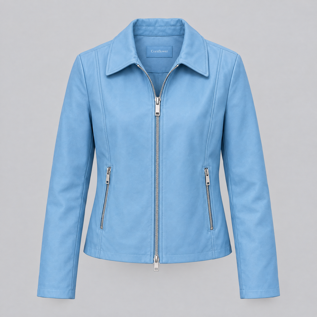Women's Justine Shirt Collar Zip Jacket — Cornflower — product-front