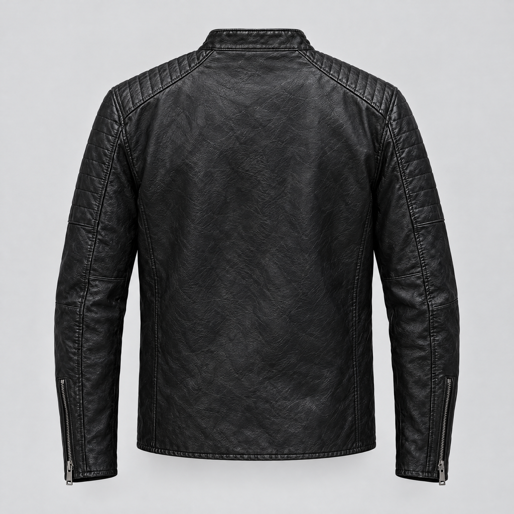 Men's Lance Collarless Moto Jacket — Black — product-back