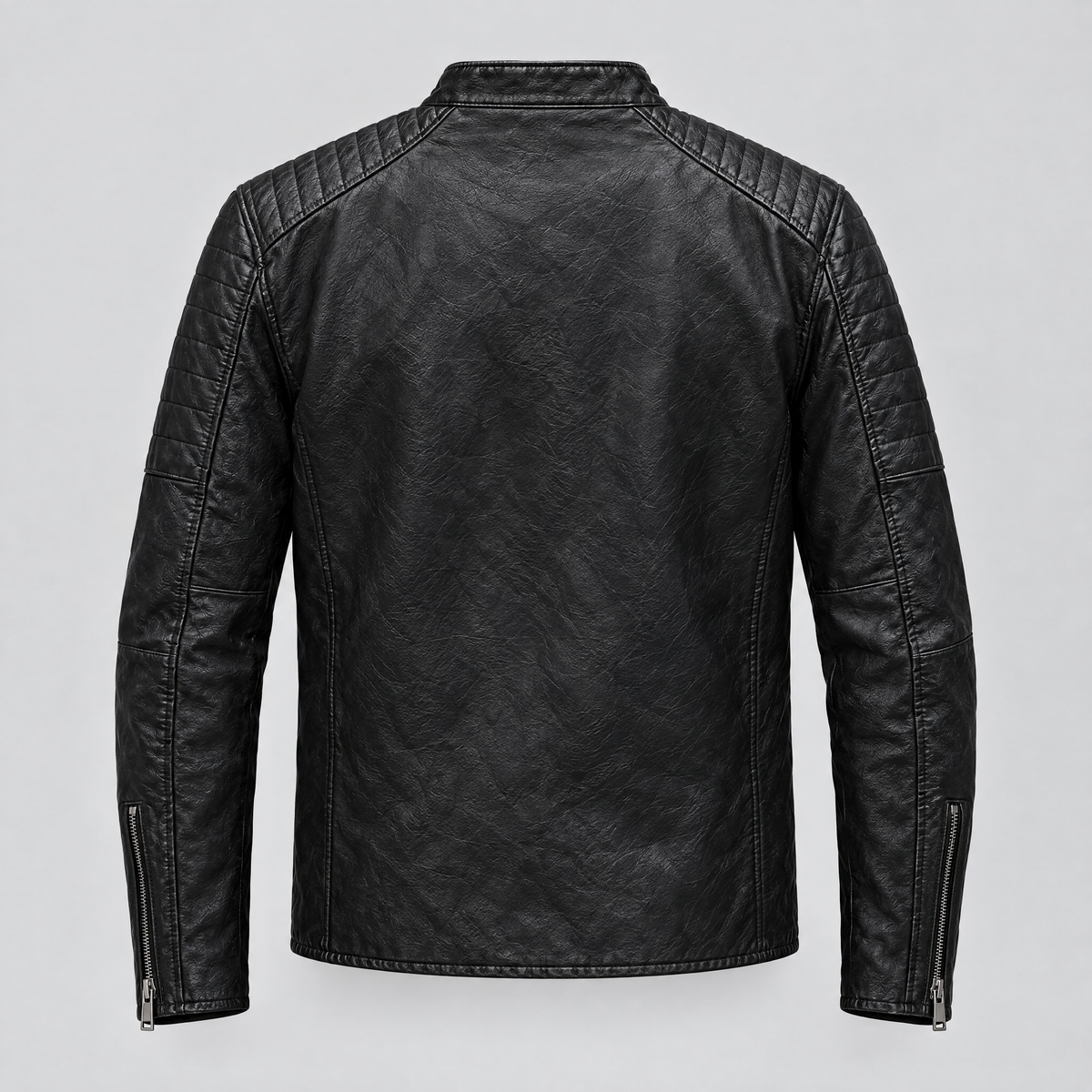 Men's Lance Collarless Moto Jacket — Black — product-back