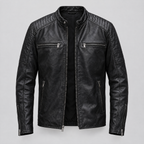Men's Lance Collarless Moto Jacket — Black — product-front