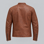 Men's Lance Collarless Moto Jacket — Brown — product-back