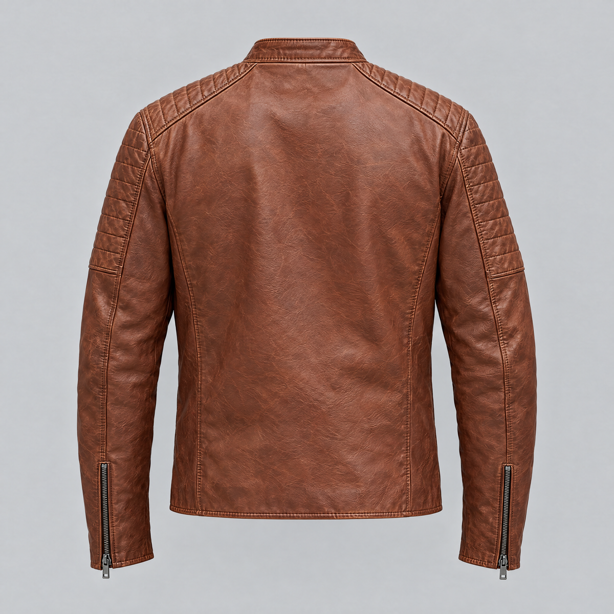 Men's Lance Collarless Moto Jacket — Brown — product-back