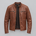 Men's Lance Collarless Moto Jacket — Brown — product-front