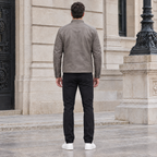 Men's Lance Collarless Moto Jacket — Grey — full-body-back