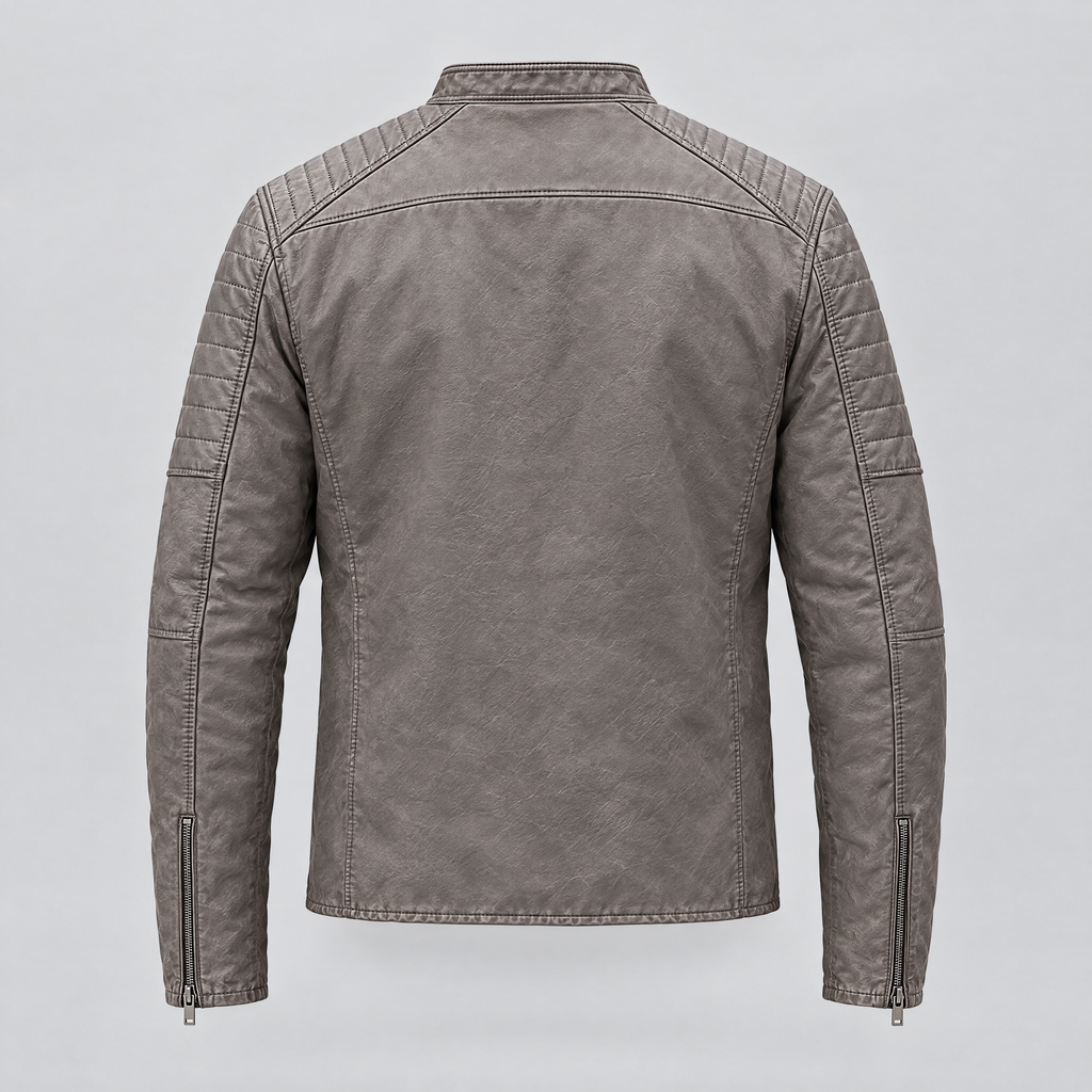 Men's Lance Collarless Moto Jacket — Grey — product-back