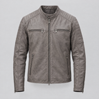Men's Lance Collarless Moto Jacket — Grey — product-front