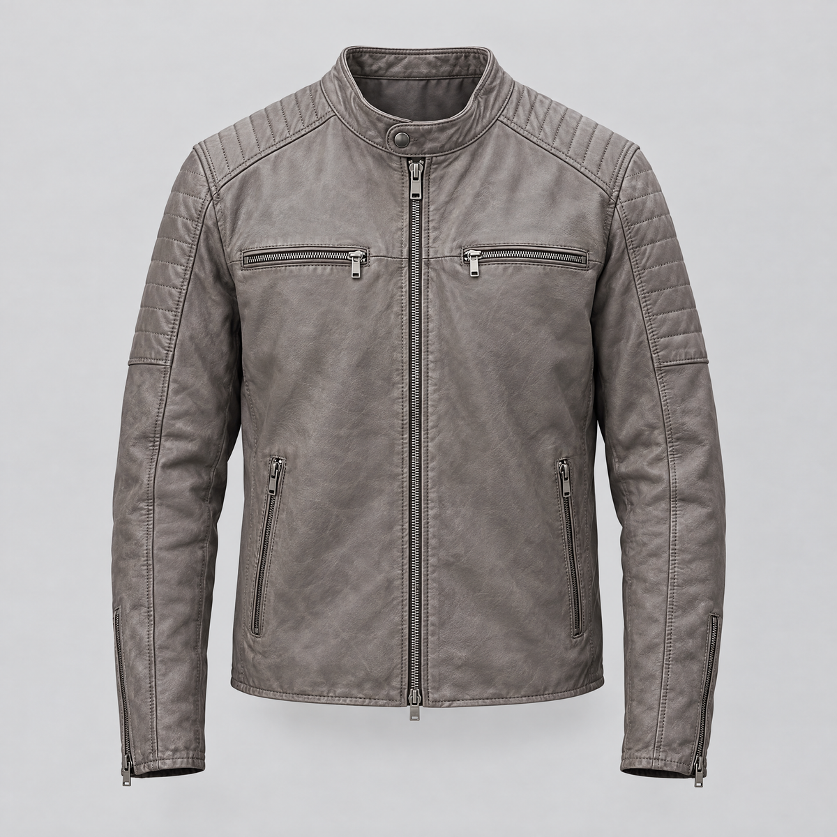 Men's Lance Collarless Moto Jacket — Grey — product-front