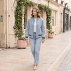 Women's Lena Leather Denim Varsity Jacket — Light Blue Wash — full-body-front