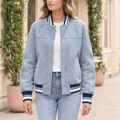 Women's Lena Leather Denim Varsity Jacket — Light Blue Wash — hero