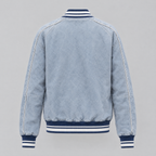 Women's Lena Leather Denim Varsity Jacket — Light Blue Wash — product-back