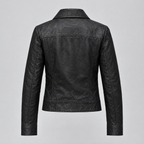Women's Lunetta Leather Trucker Jacket — Black — product-back