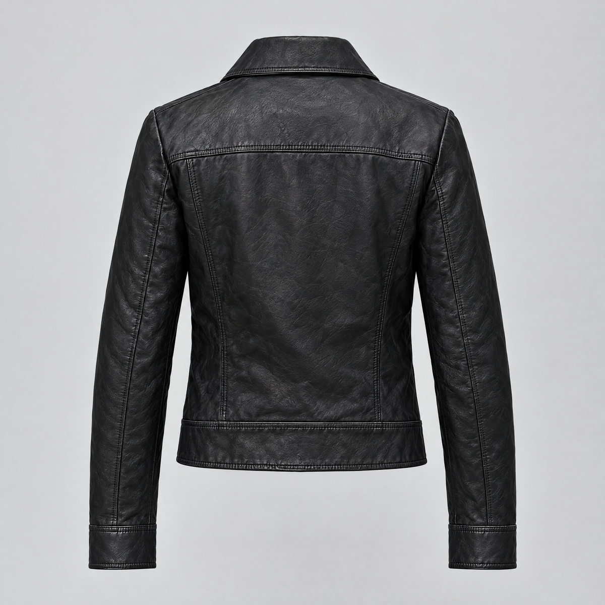 Women's Lunetta Leather Trucker Jacket — Black — product-back