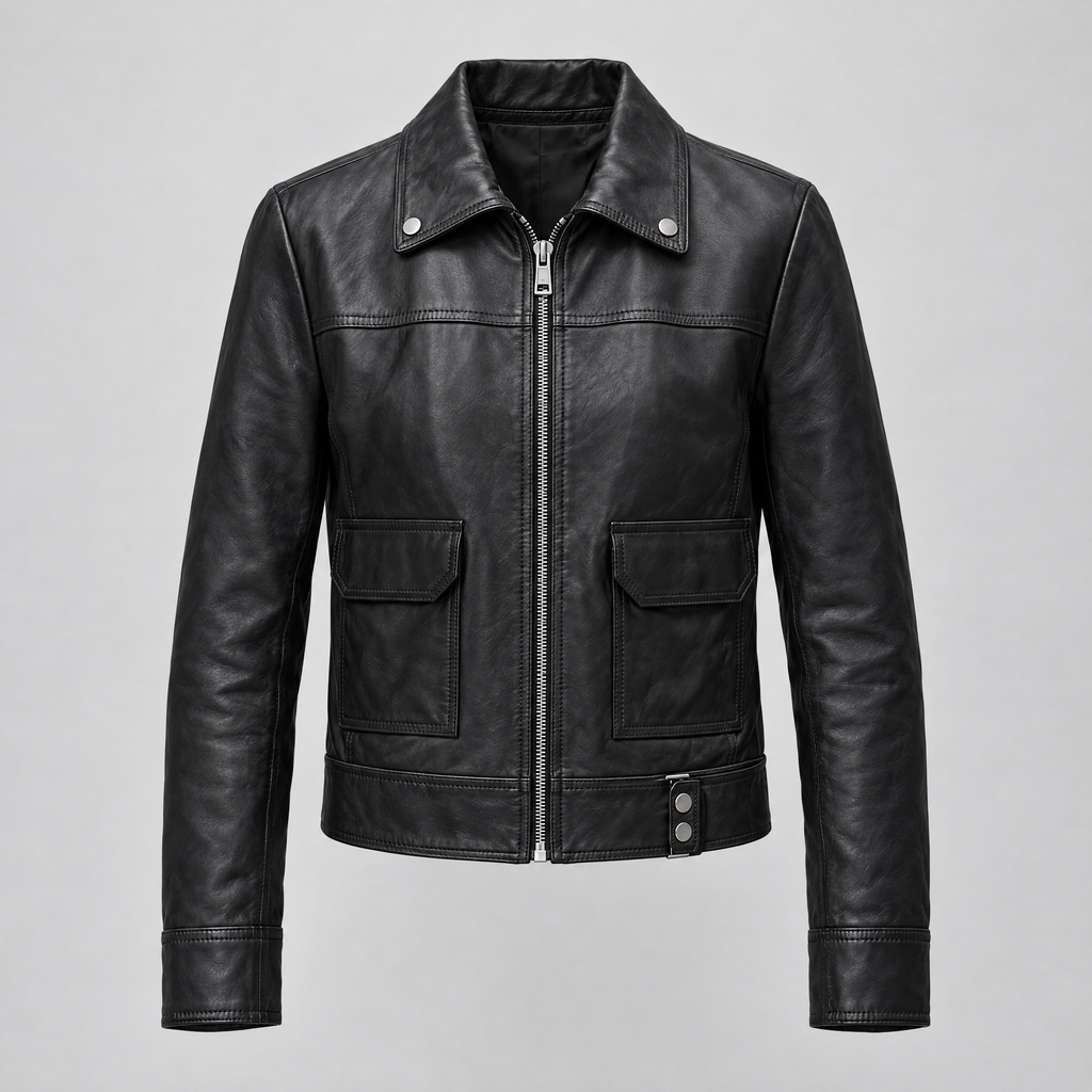 Women's Lunetta Leather Trucker Jacket — Black — product-front