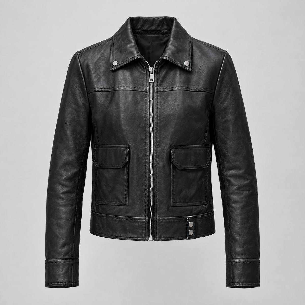 Women's Lunetta Leather Trucker Jacket — Black — product-front